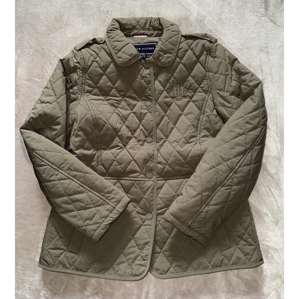 Tommy Hilfiger Women's Diamond Quilt Snap Long Sleeve Jacket Size Small‎